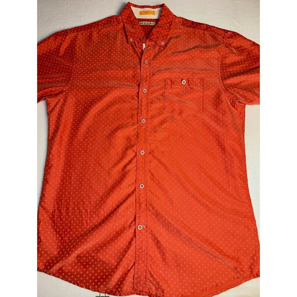 Age of Wisdom Men's L Red Geometric Button-Down Short Sleeve Woven Shirt
